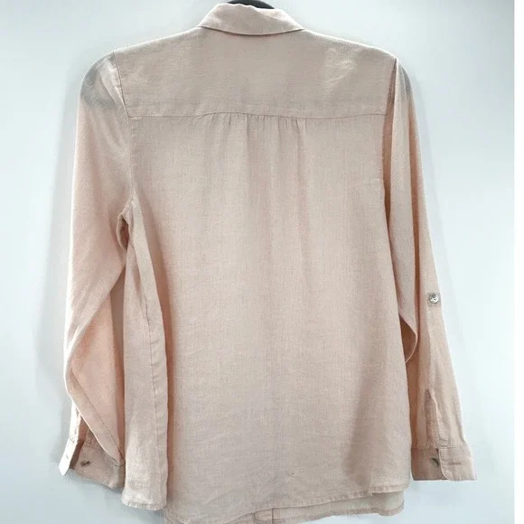 J Jill Womens Love Linen Blouse Peach Button Up Shirt Minimalist Quiet Luxury - Picture 3 of 9